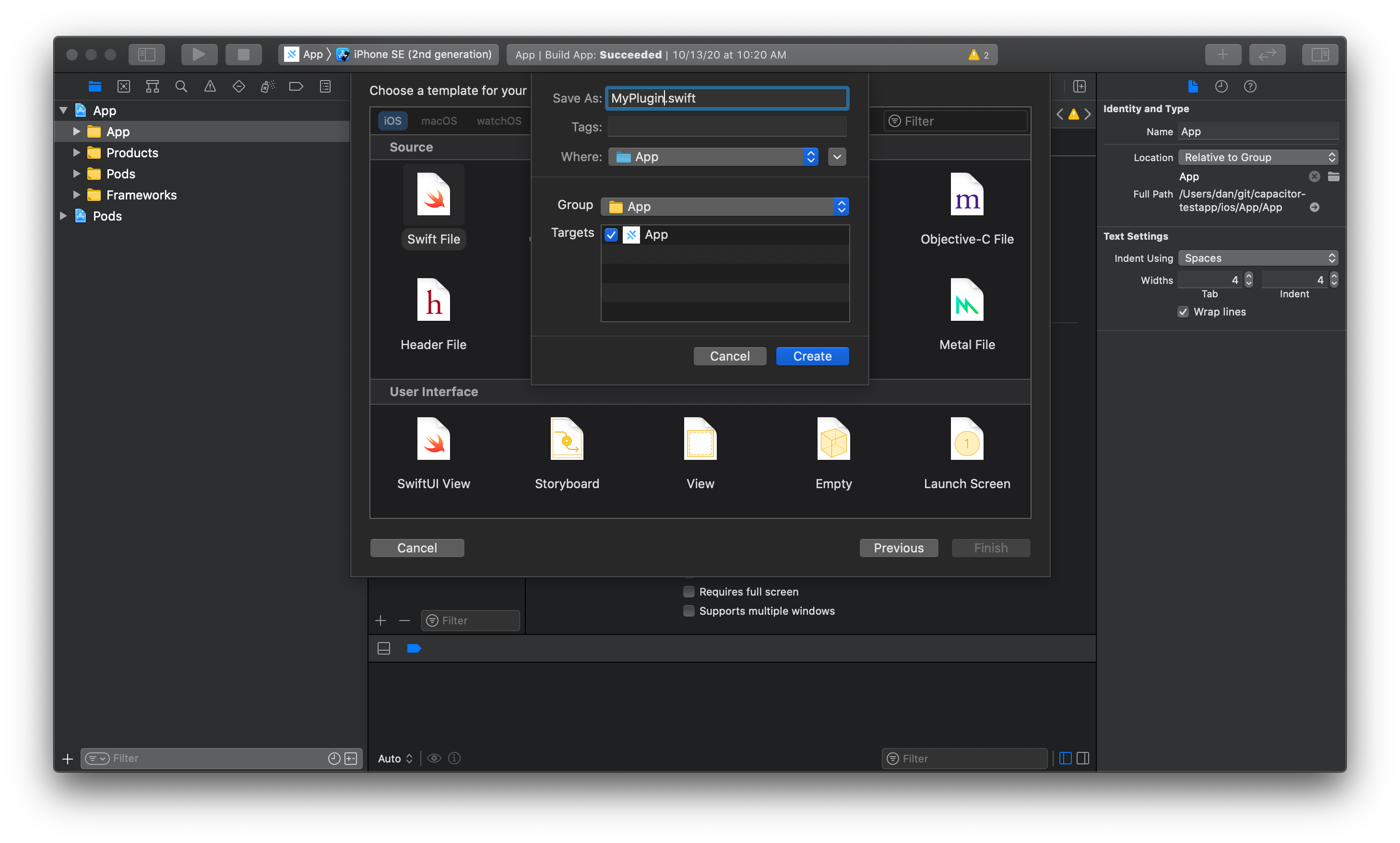 Xcode 中的  新 Swift 文件